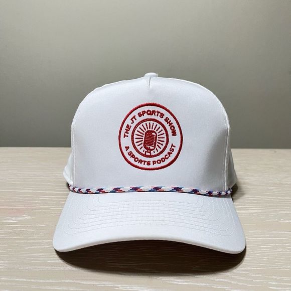 The JT Sports Show Hat Cap SnapBack White Red Rope Logo NFL Imperial Adjustable - Picture 1 of 9